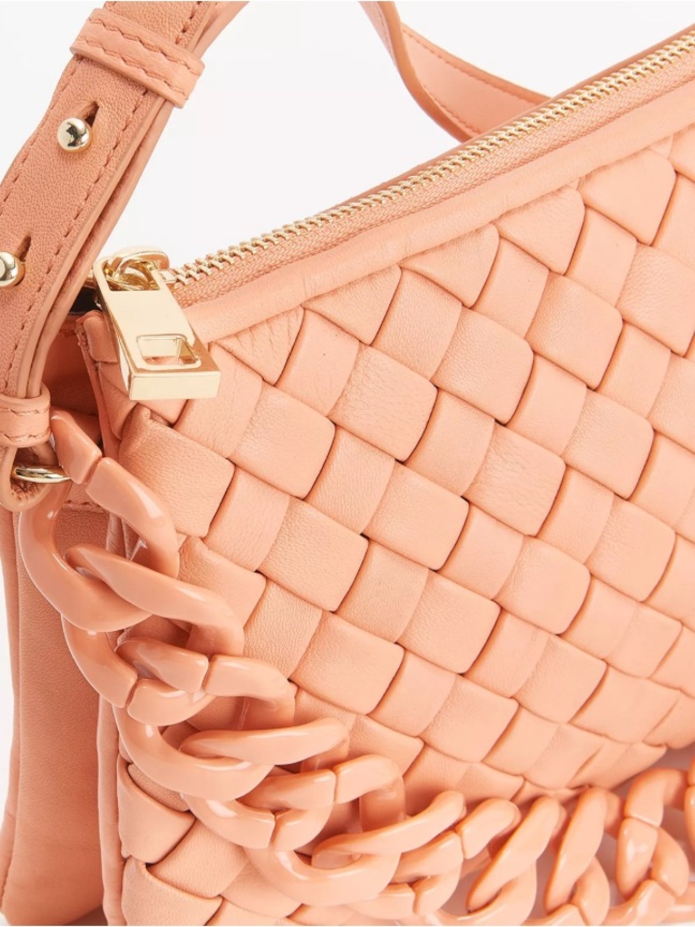 NEW VINCE CAMUTO WOVEN LEATHER CROSSBODY TOP ZIP w CHAIN ADYNA MELON w DUST BAG - Picture 3 of 16